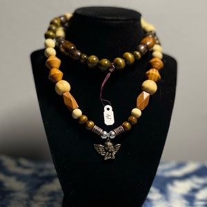 15” Rustic Angel Wooden Necklace